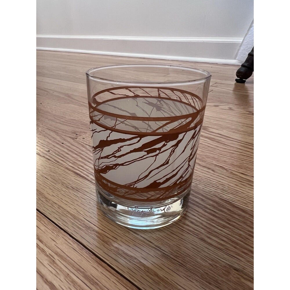 Vintage Georges Briard Brown White Marble Low Ball Barware Rocks Glass Signed